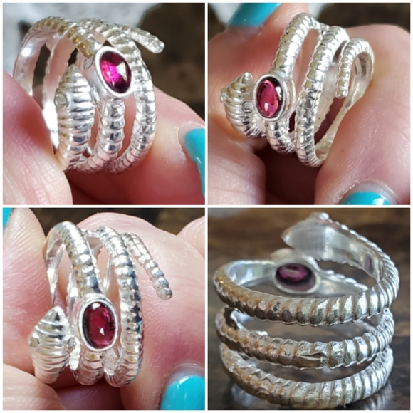 Genuine Garnet Wrap Snake Ring 8 - Picture 4 of 6